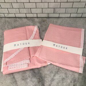 Matouk Twin Blanket Cover + Standard Sham Plisse Style 026 Pink Lace Made USA